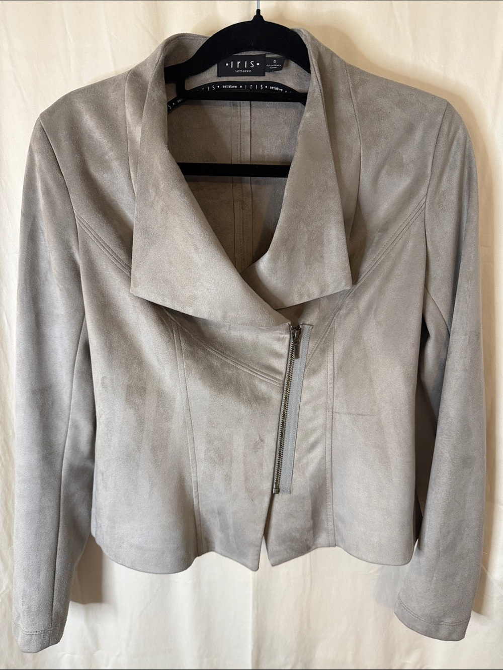 iris Light Gray Faux Suede Asymmetrical Zip Leather Jacket